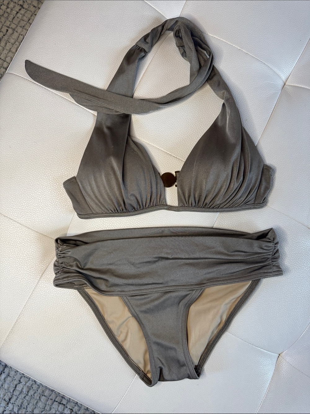 Victoria’s Secret Ruched Halter Bikini Set in Olive Taupe